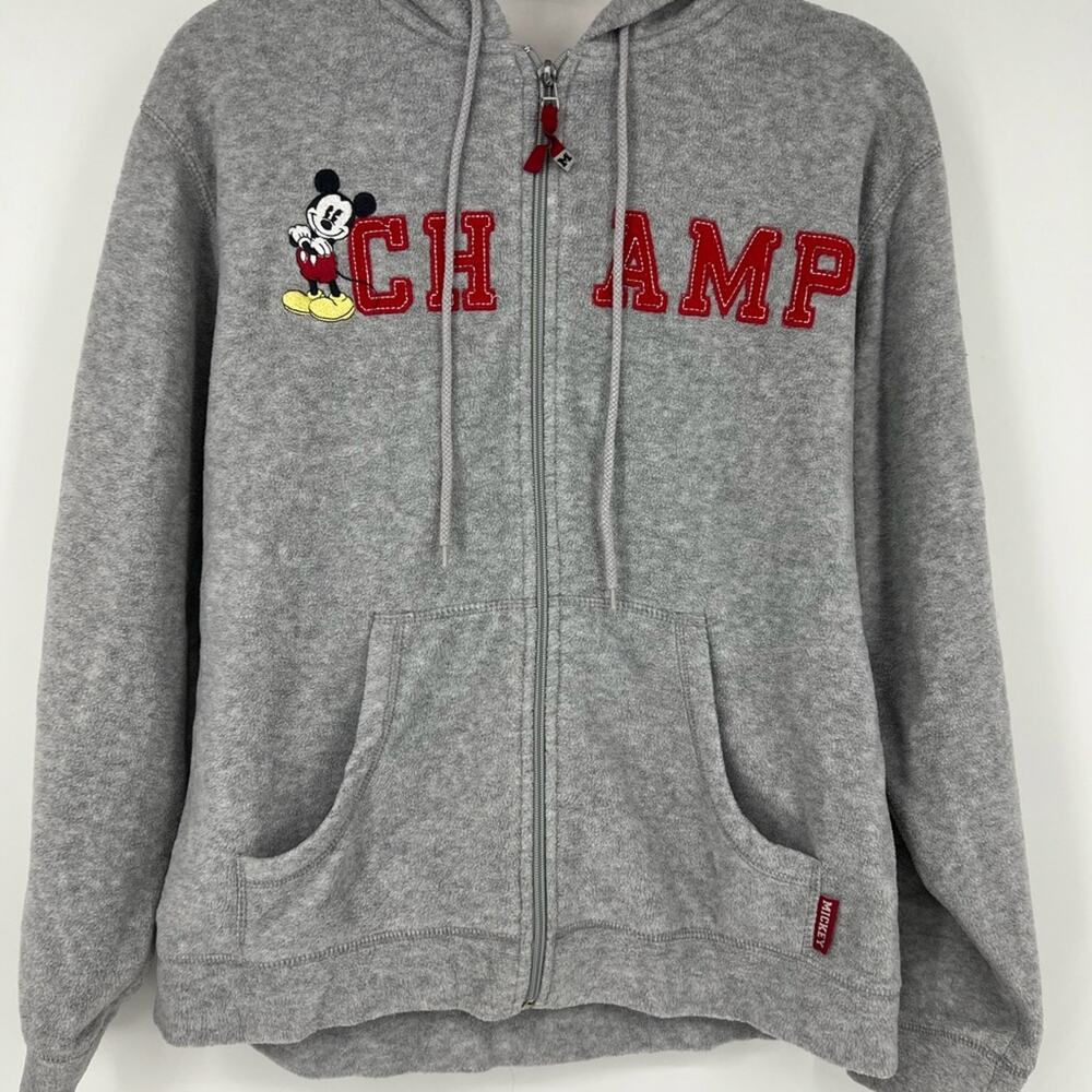 Disney Champ Mickey Mouse Gray Hoodie Zippered Sweatshirt Womens Small